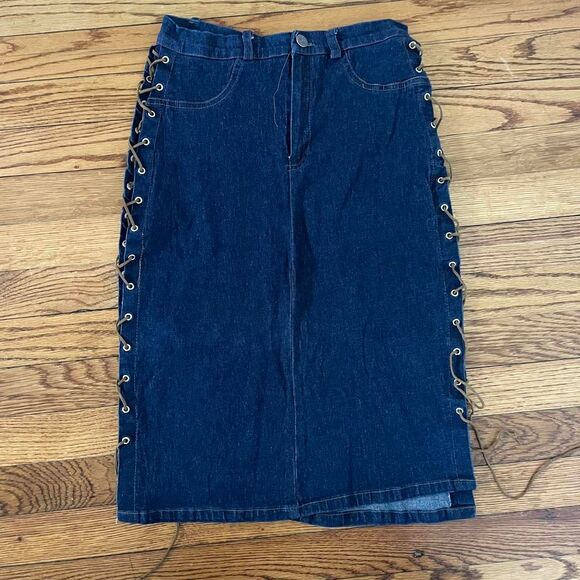 Zoey & Beth Dresses & Skirts - Vintage Y2K Denim Lace Up Midi Skirt Zoey & Beth